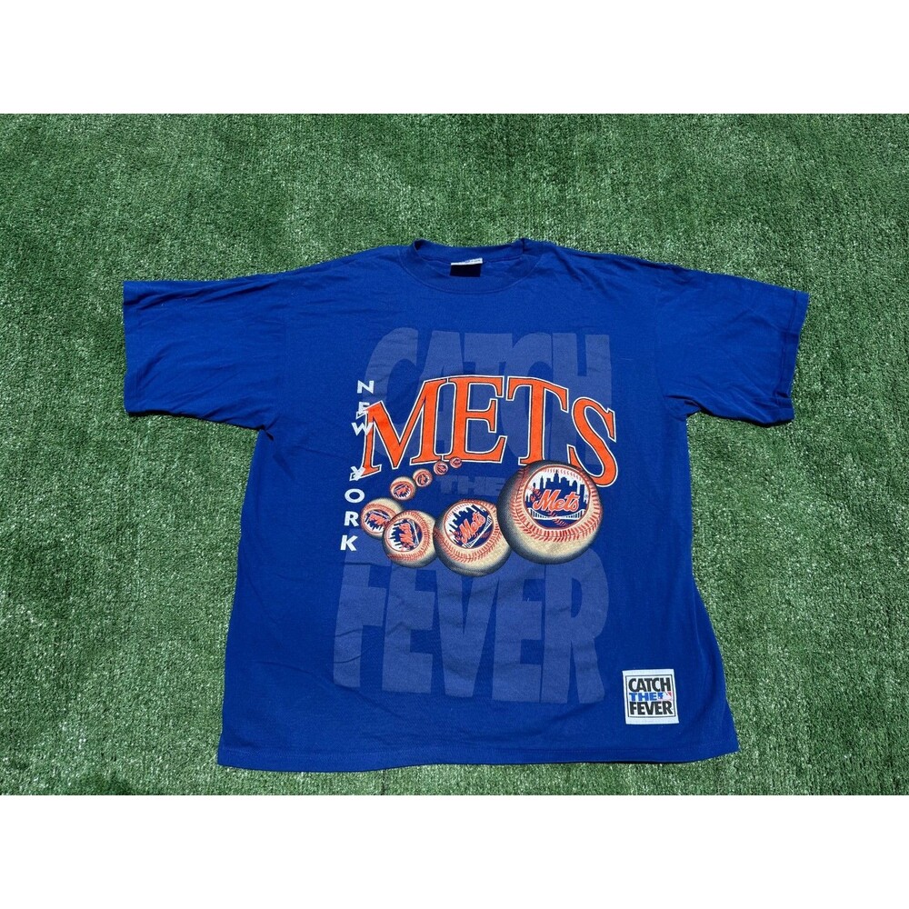 Vintage 90s The Game New York Mets Baseball Catch The Fever Size XL Blue Shirt